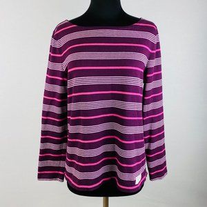 Talbots Womens Medium M Cotton Multicolored Striped Long Sleeve Knit Top